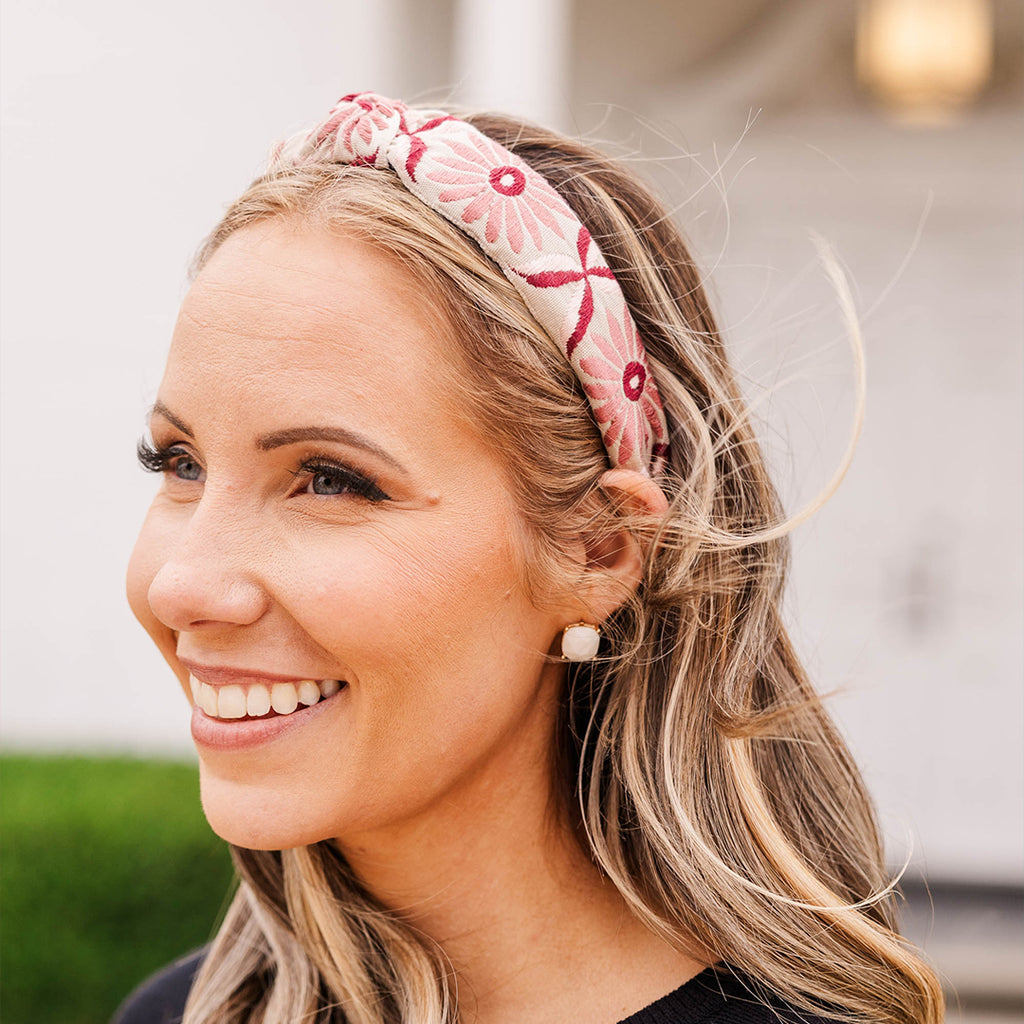 Let's Move Floral Embroidered Headband, Pink Chic Soul