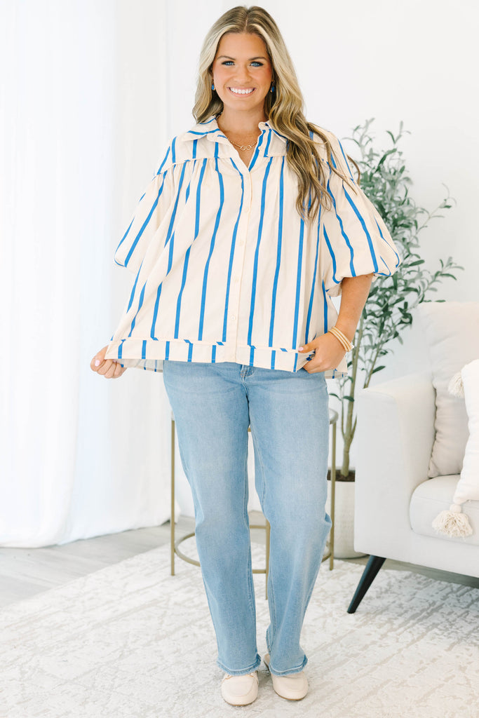 Love Is All Around Blouse, Blue Stripe – Chic Soul