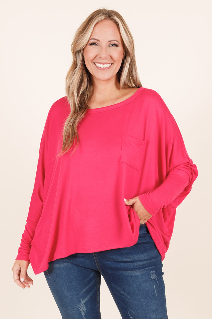 Plus Size Hot Pink Long Sleeve T-Shirt