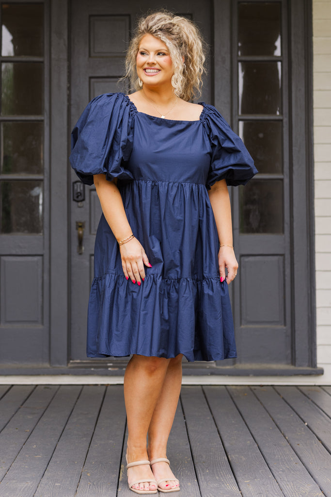 navy blue puffy dress Custom Navy Blue Sparkly Star Prom Dress with Puffy Sleeves Plus Size High Quality