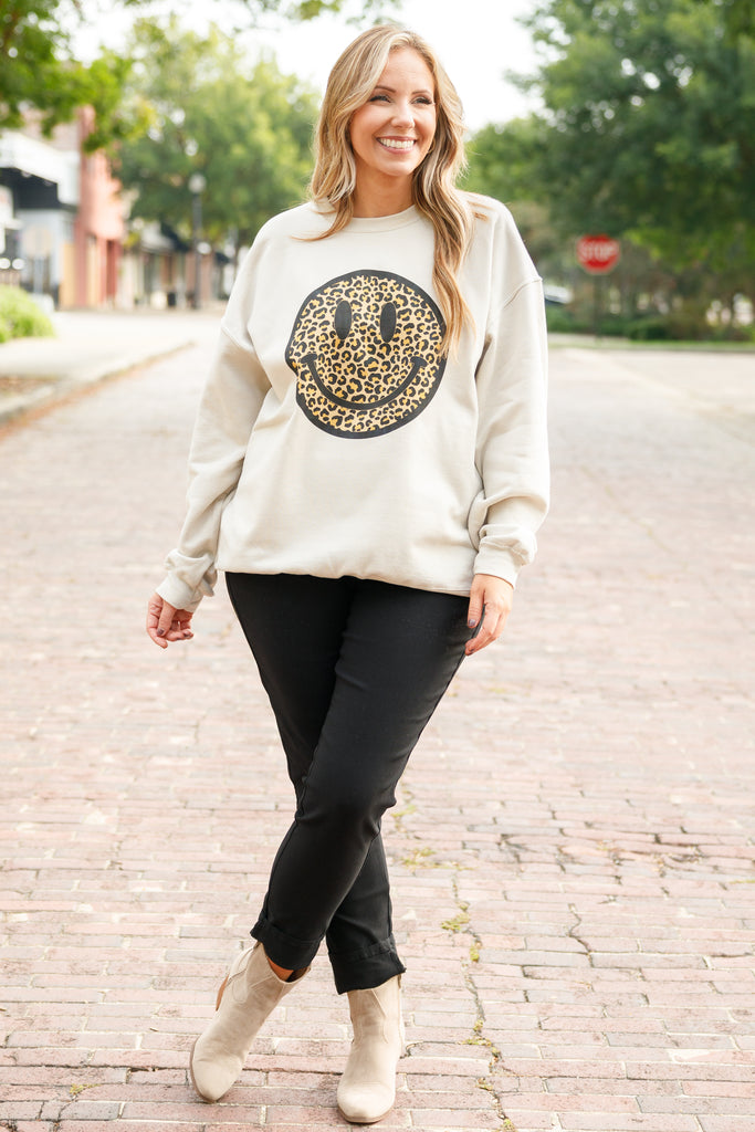 brown smiley face sweatshirt