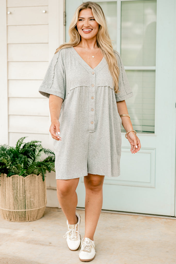 Throw On And Go Romper, Heather Grey  Chic Soul