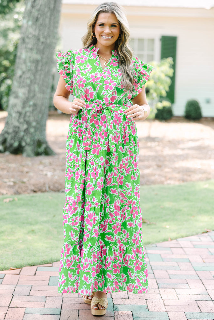 green dress pink flowers JULIANNA Hang Or Line Dry Fleur of Dreams Green and