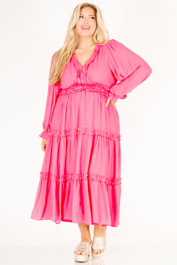 pink long sleeve maxi dress Women's Vivid Palms Dress, Pink