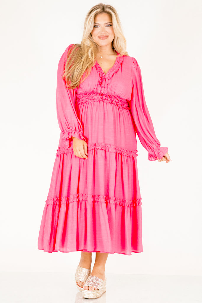 hot pink long sleeve dress Women's Vivid Palms Dress, Pink