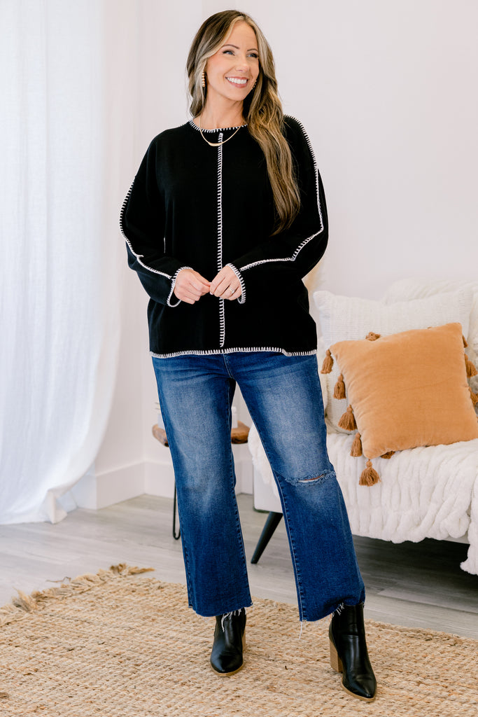Buttoned Bliss Black Cozy Sweater main image 0