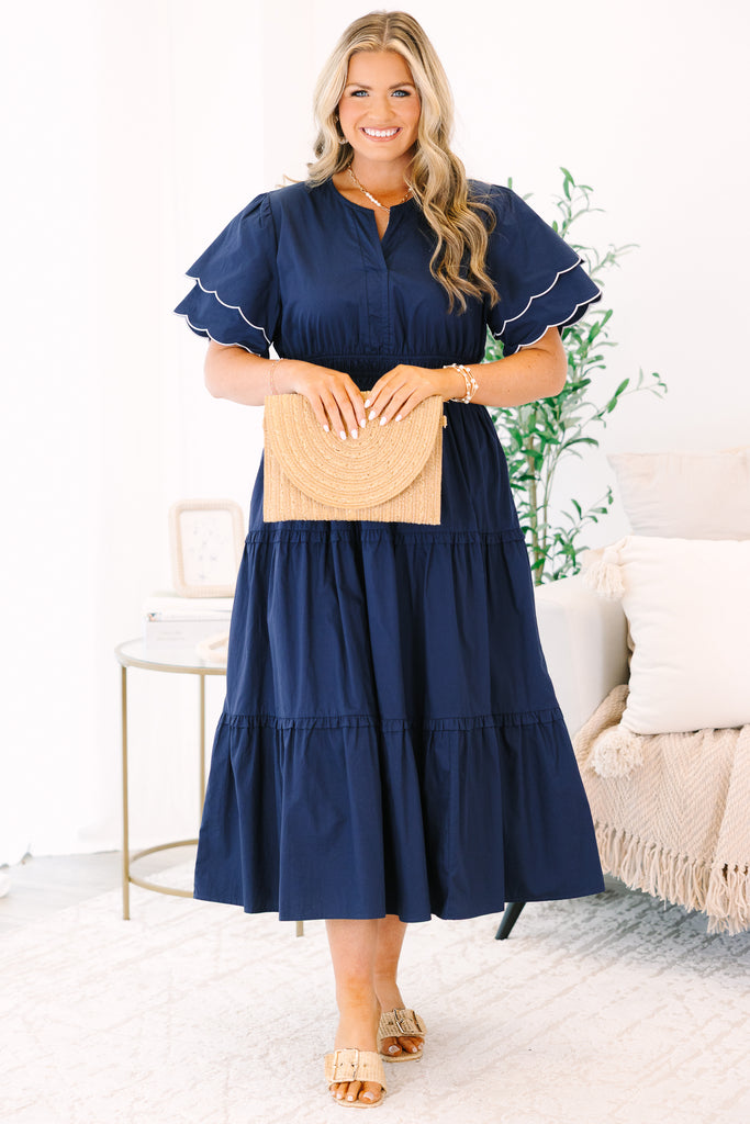 navy blue plus size dress with sleeves Living For The Classics Dress, Navy – Chic Soul