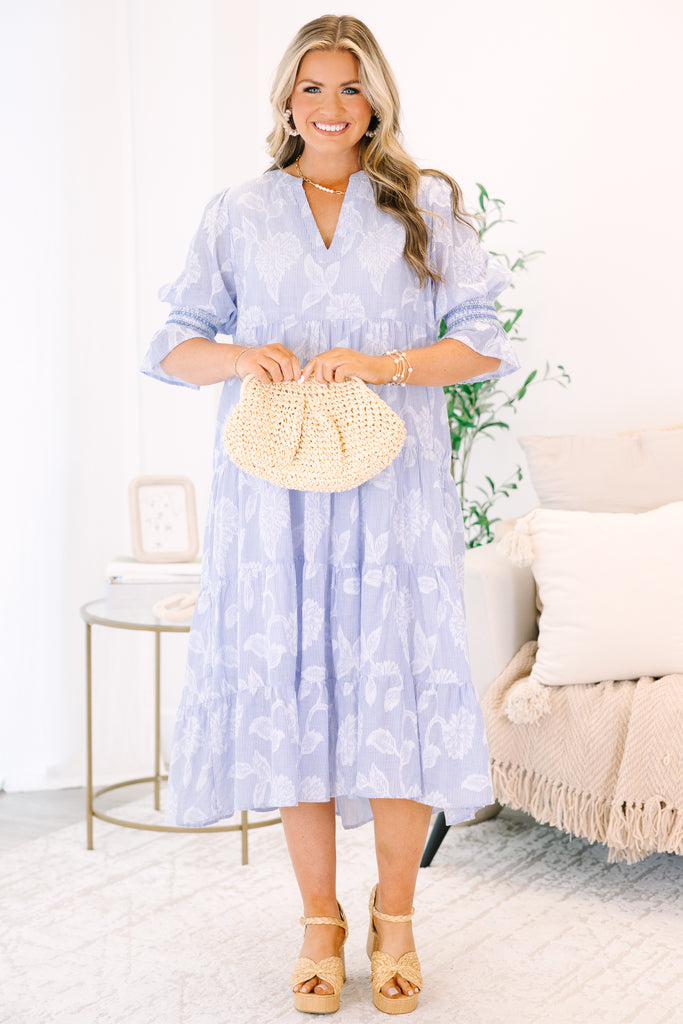 blue stripe floral dress Boden Girls Tiered Ruffle Woven Dress in Blue