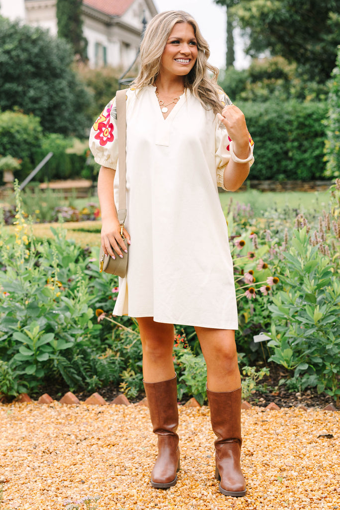 white dress with brown boots Sweetest Thing Yet Dress, Cream Christmas Delivery Root mini bubble dress Color:BLACK PATENT/WHITE PATENT Black Denim Midi Dress