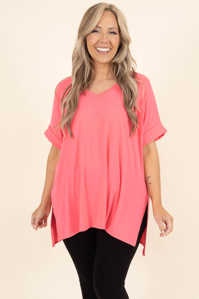 Comfy Travels Top, Neon Coral Fuchsia – Chic Soul