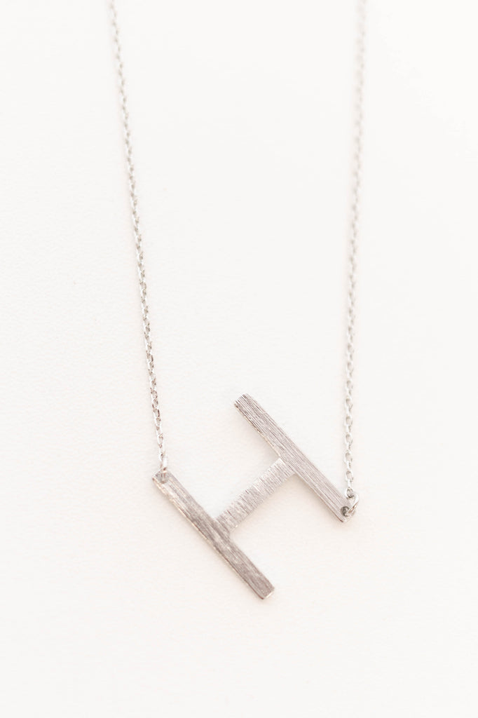 Sideways Initial Necklace - Letter H in Silver & Gold