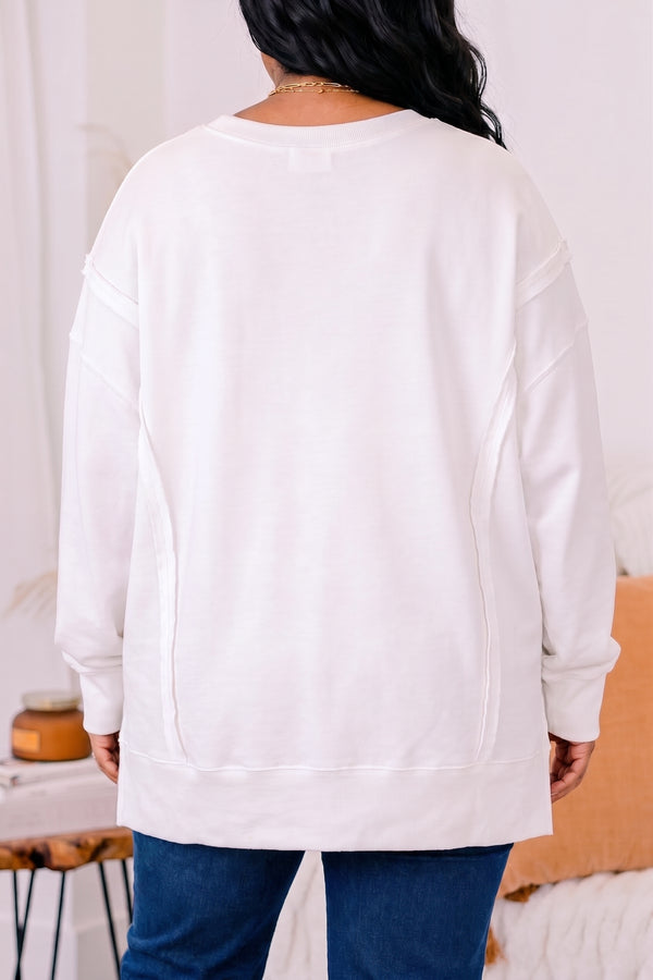 Chic Soul plus size clothing, ivory  crewneck sweatshirt with patchwork pumpkin graphic