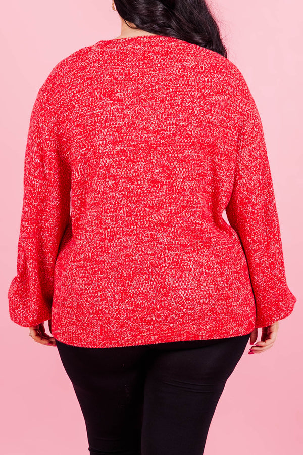 Cozy Bubble Sleeve Sweater, Ruby