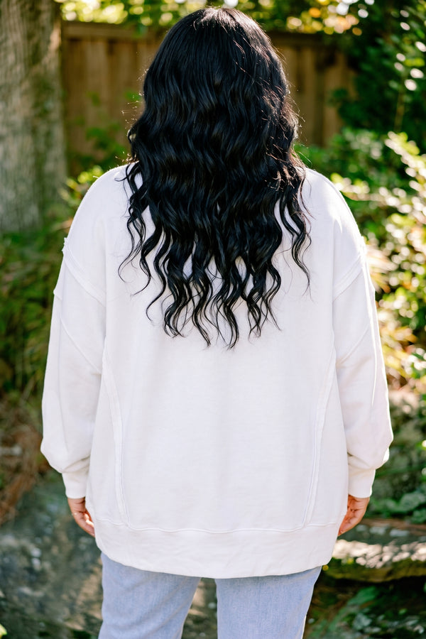 Chic Soul plus size clothing, ivory long sleeve crewneck with orange pumpkins and black bows in a square graphic 