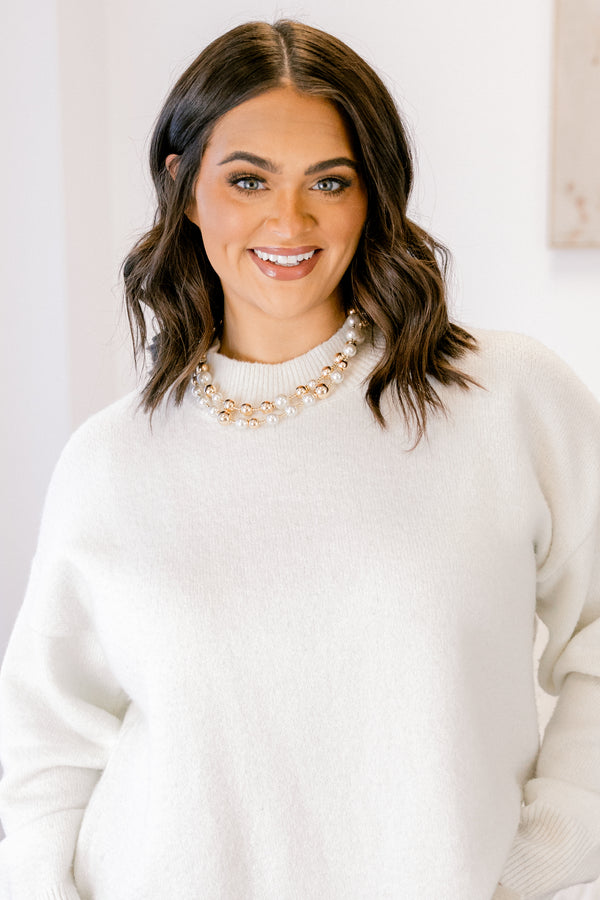 Chic Soul plus size clothing, gold and pearl beaded chunky double layered necklace 