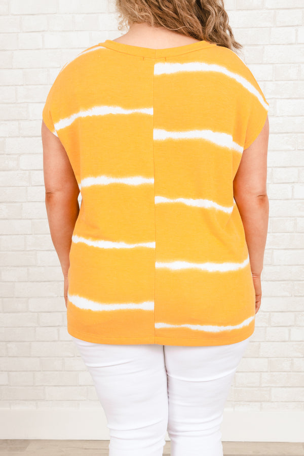 Chic Soul plus size clothing, mustard yellow and white monotoned striped top