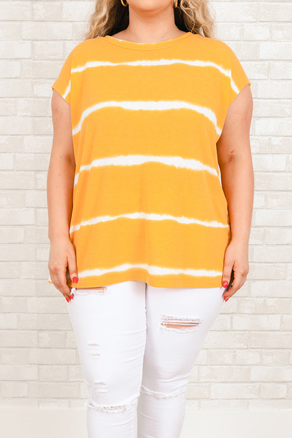 Chic Soul plus size clothing, mustard yellow and white monotoned striped top