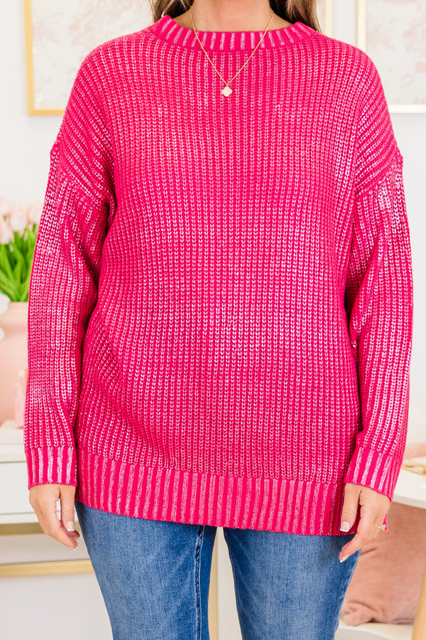 Chic Soul plus size clothing, long-sleeve pink knit sweater with crew-neck