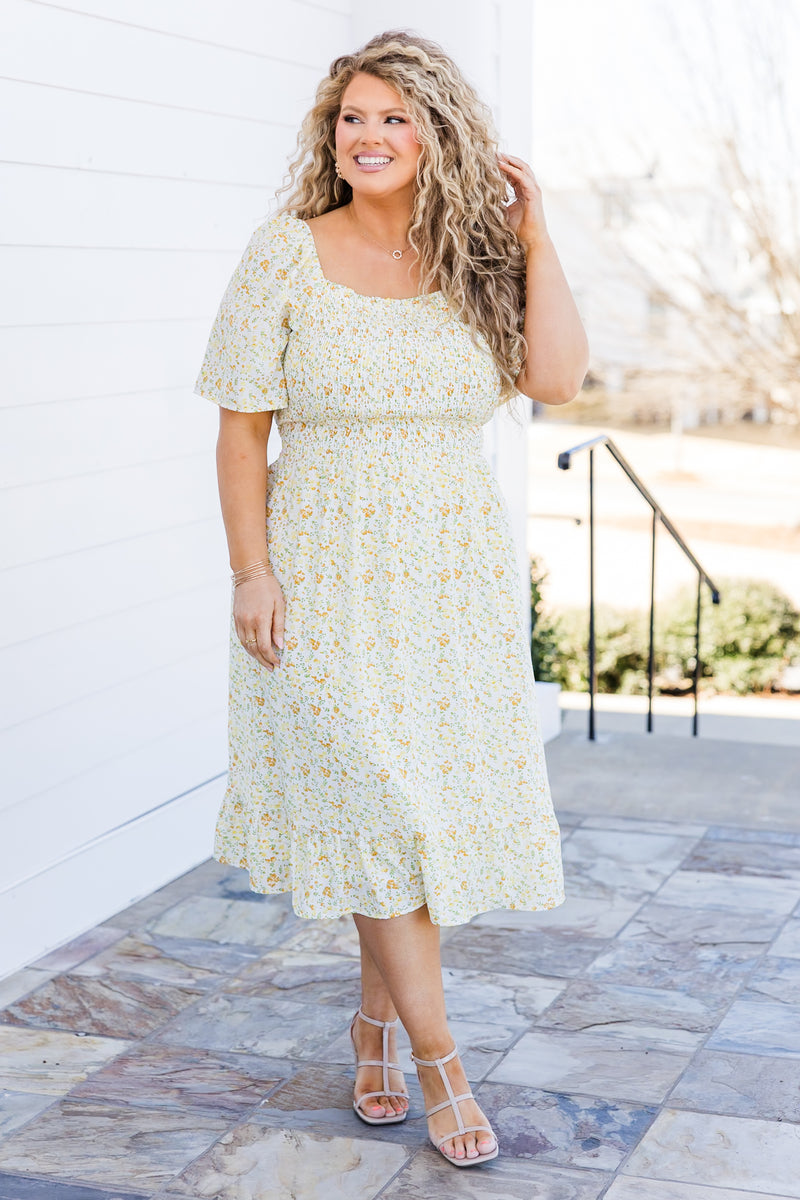 yellow midi sun dress Burst of Yellow Midi Dress - Yellow, Large | Hazel and Olive