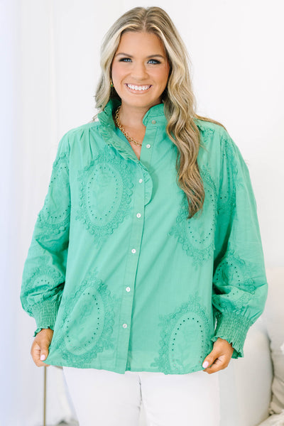 kelly green dress shirt Made by Olivia Women's 3/4 Sleeve Stretchy Button Down Collar Office Formal Casual Blouse Shirts Top 2XL sleeved green dress shirt is a must Miller Puff Sleeve Kelly Green