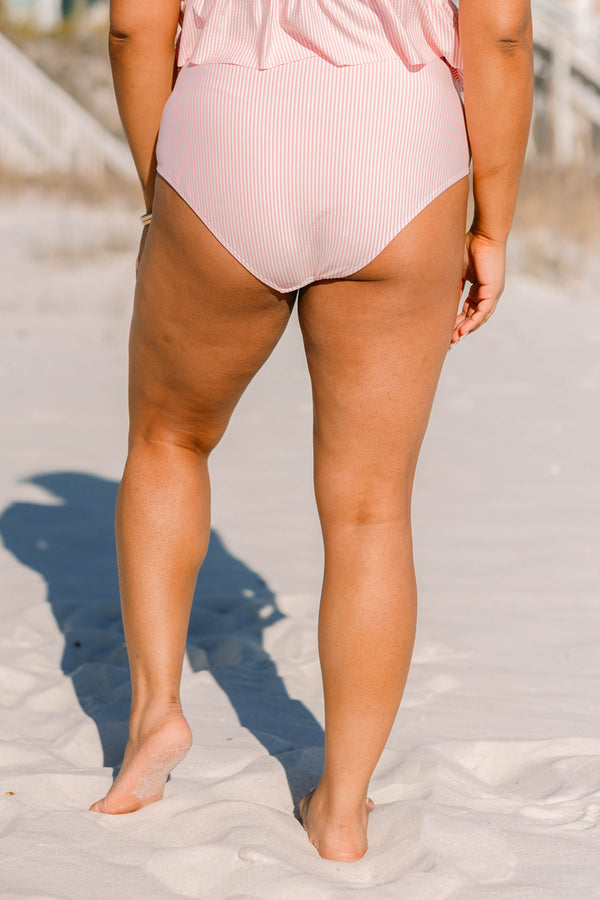 Chic Soul plus size clothing, pink and white striped mid-waisted tankini bottoms 