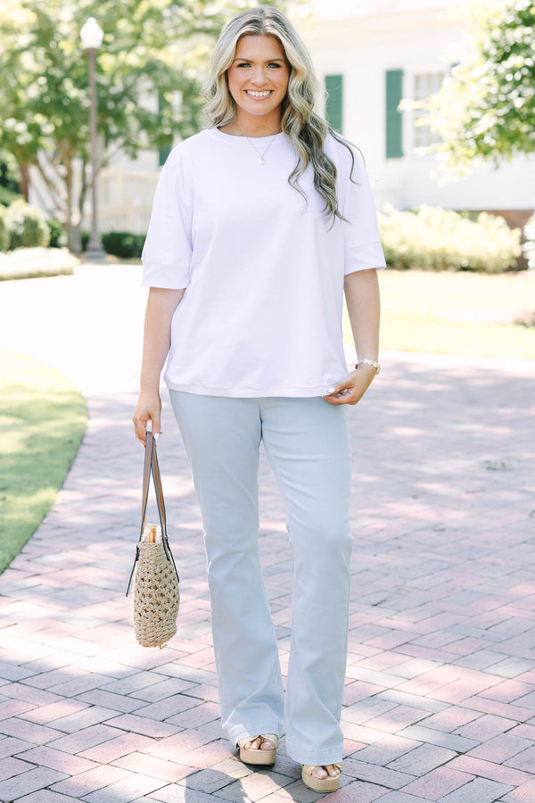 Plus Size light blue pull-on jeggings with a straight leg fit and elastic waistband.