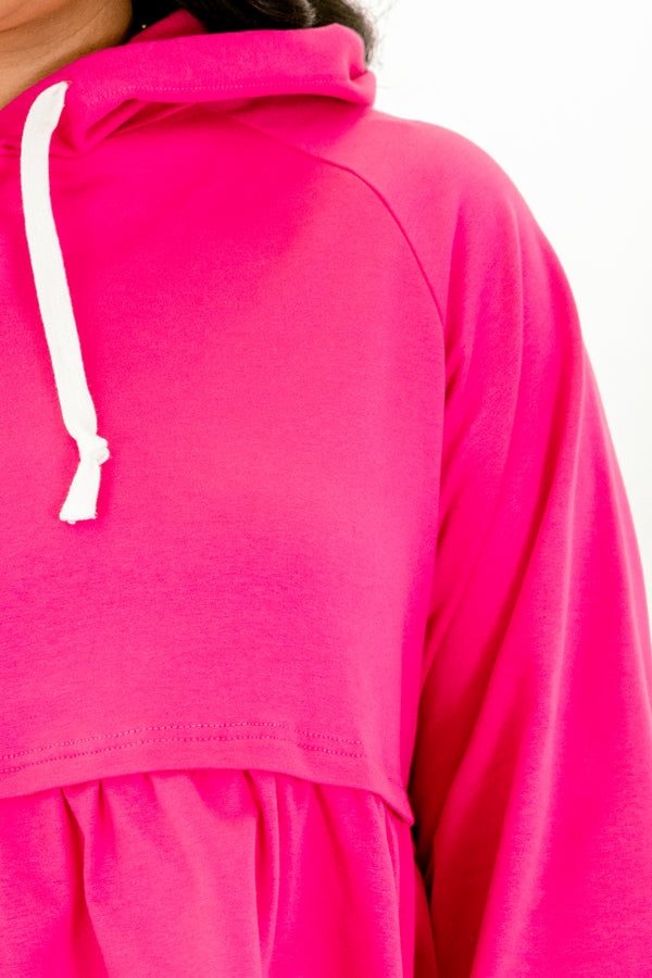 Chic Soul plus size clothing, plum pink long sleeve baby doll hoodie with two white drawstrings at the top