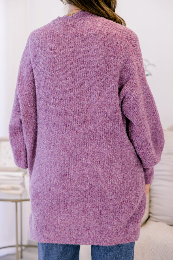 Chic Soul plus size clothing, plum purple long sleeve soft cardigan