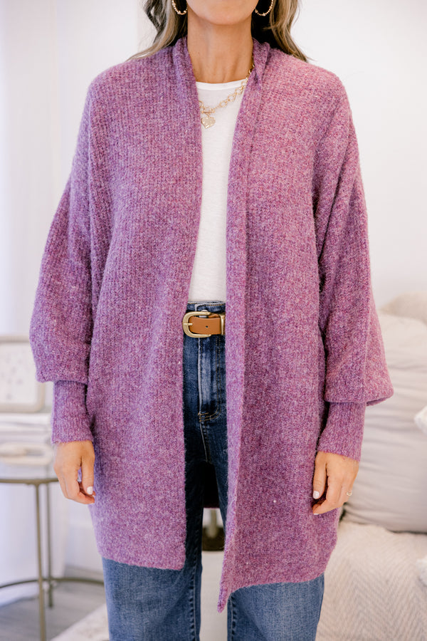 Chic Soul plus size clothing, plum purple long sleeve soft cardigan