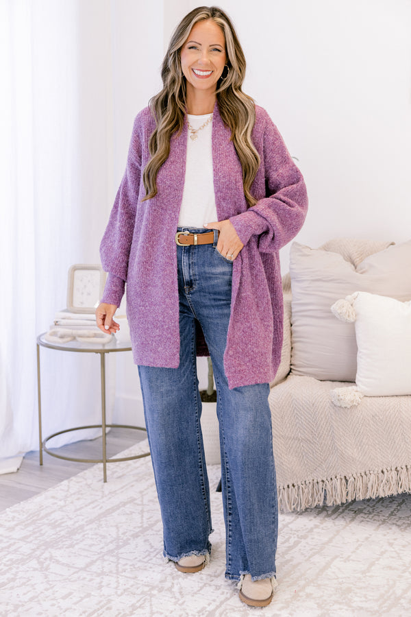 Chic Soul plus size clothing, plum purple long sleeve soft cardigan
