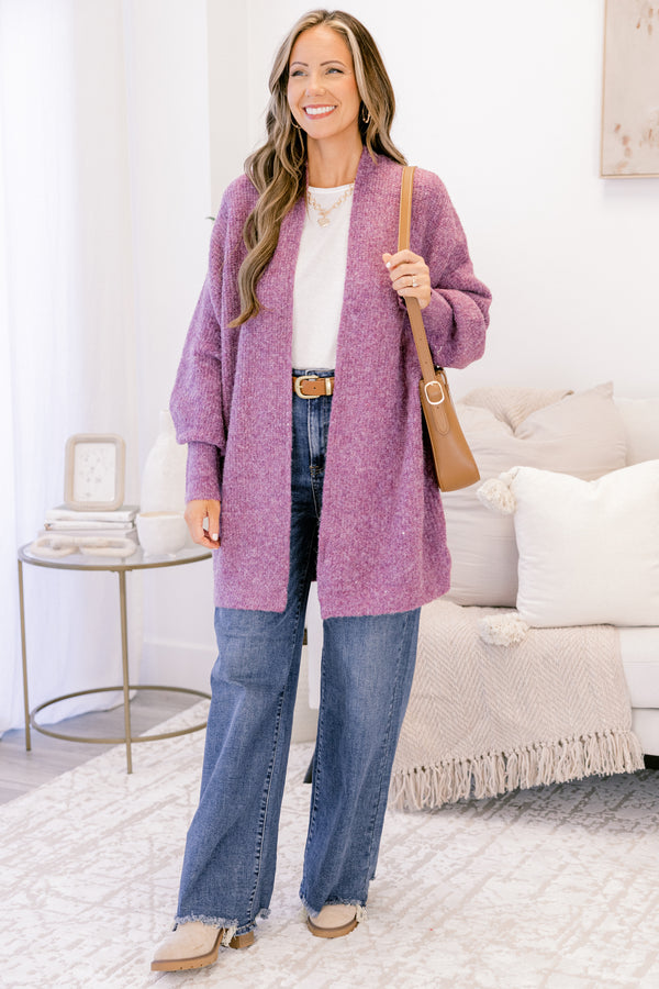 Chic Soul plus size clothing, plum purple long sleeve soft cardigan