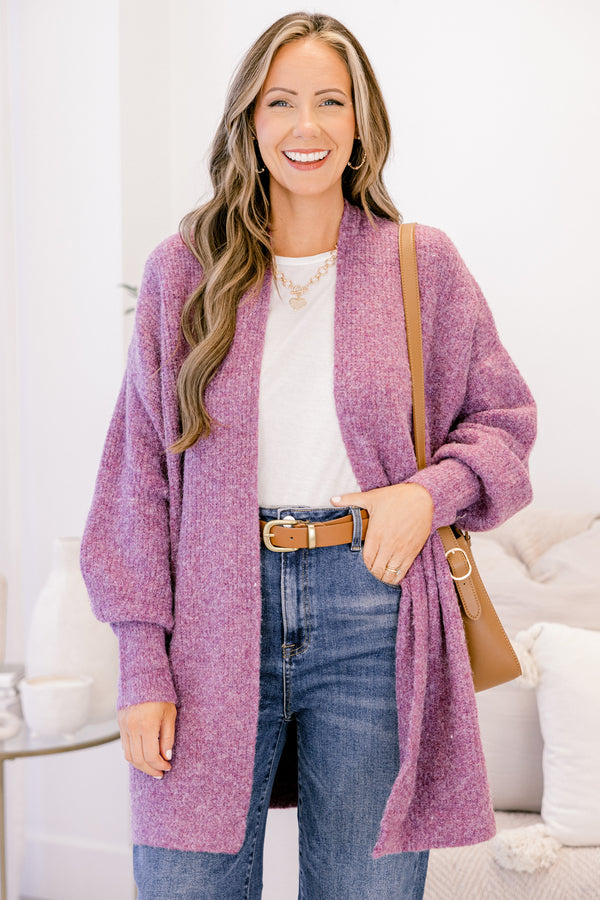 Chic Soul plus size clothing, plum purple long sleeve soft cardigan