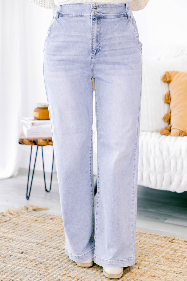 Chic Soul Plus size clothing, light wash flared jeans with cuffs at the end of the pant leg 
