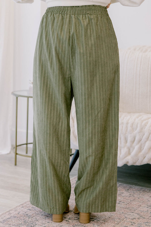 Chic Soul plus size clothing, two tone olive green vertical striped wide leg pants 