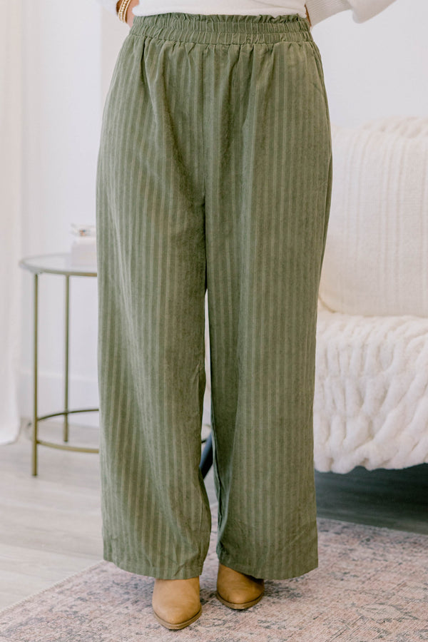 Chic Soul plus size clothing, two tone olive green vertical striped wide leg pants 