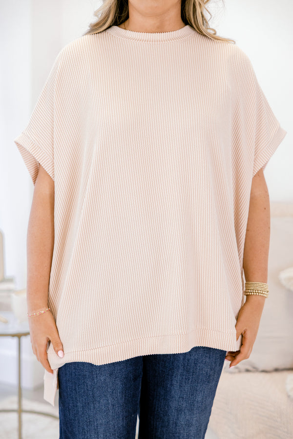 Chic Soul plus size clothing, knit taupe short sleeve sweater 