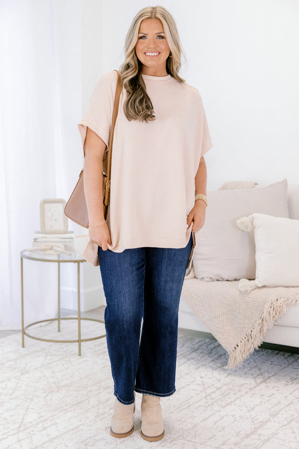 Chic Soul plus size clothing, knit taupe short sleeve sweater 