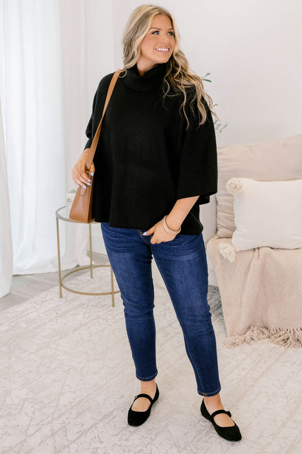 Chic Soul plus size clothing, black short sleeve turtle neck sweater