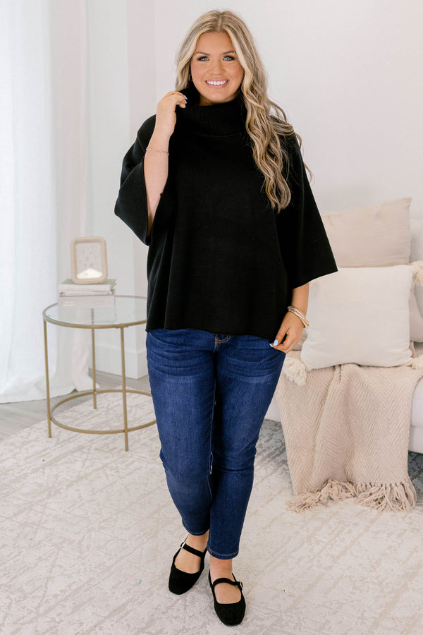 Chic Soul plus size clothing, black short sleeve turtle neck sweater