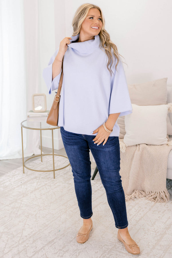 Chic Soul plus size clothing, light blue turtle neck half sleeve sweater
