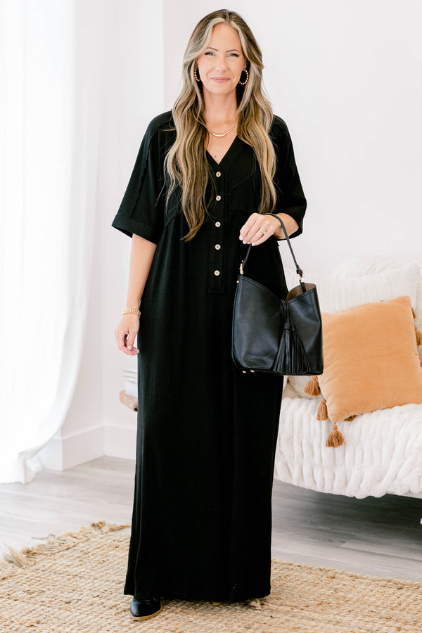 Chic Soul plus size clothing, black short bell sleeve pants jumpsuit with brown buttons down the front