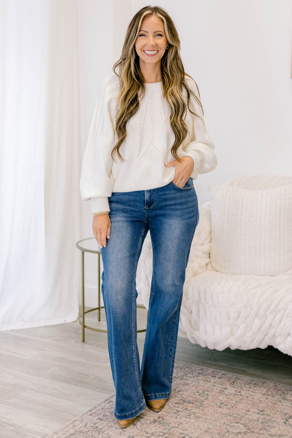 Chic Soul plus size clothing, medium wash slightly bootcut finished hem blue jeans