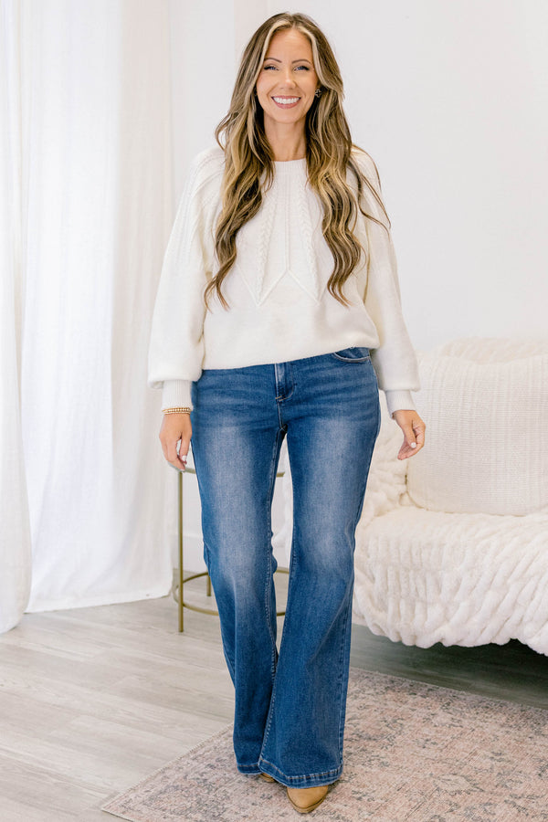 Chic Soul plus size clothing, medium wash slightly bootcut finished hem blue jeans