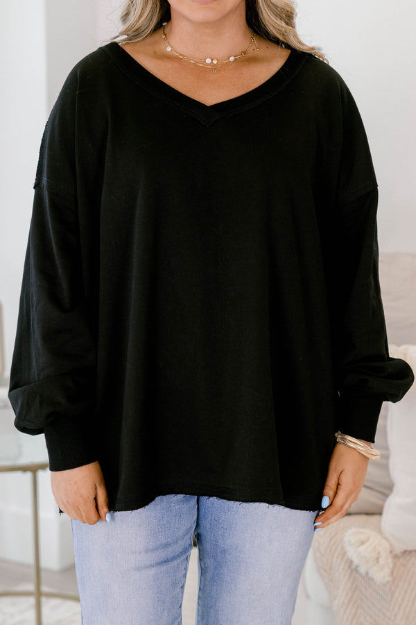 Chic Soul plus size clothing, black long sleeve v-neck pullover
