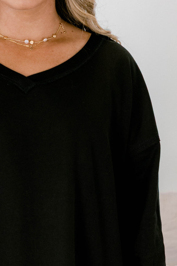 Chic Soul plus size clothing, black long sleeve v-neck pullover