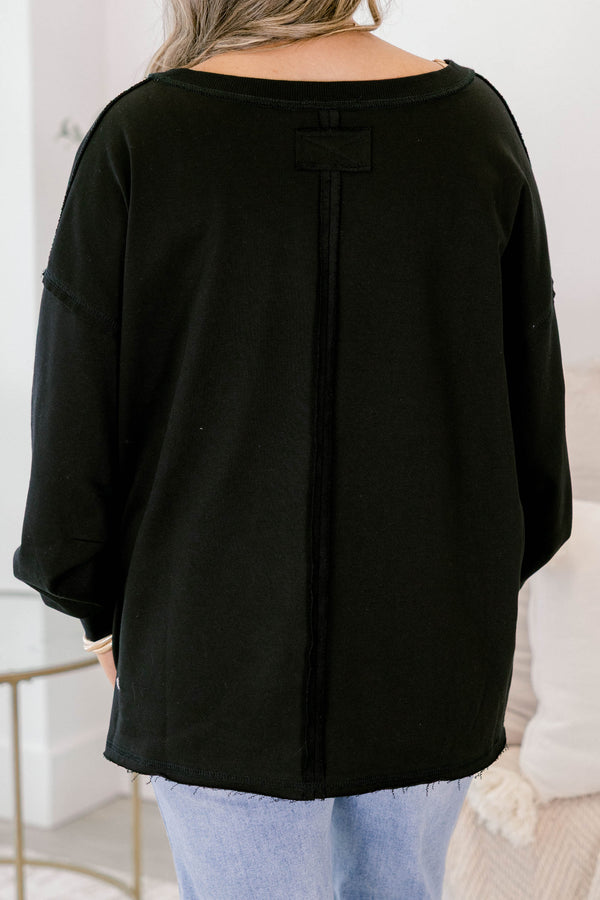 Chic Soul plus size clothing, black long sleeve v-neck pullover