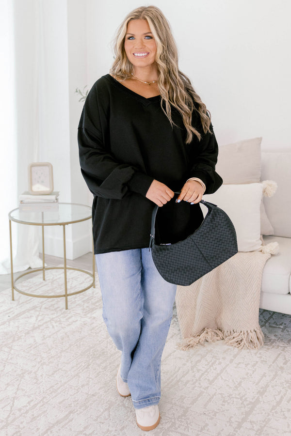 Chic Soul plus size clothing, black long sleeve v-neck pullover