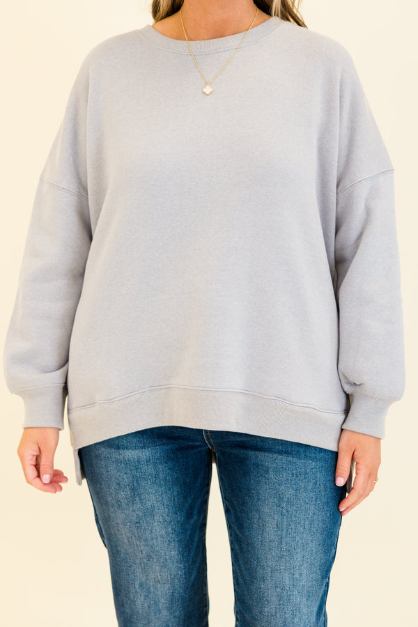 Chic Soul plus size clothing, long-sleeve heather gray crewneck pullover sweatshirt