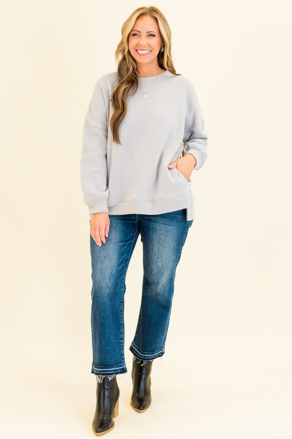 Chic Soul plus size clothing, long-sleeve heather gray crewneck pullover sweatshirt