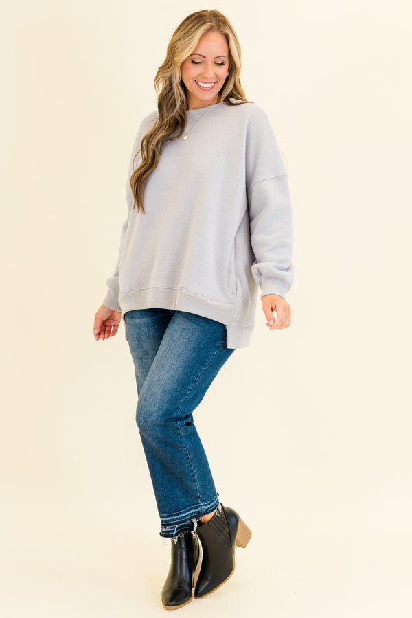 Chic Soul plus size clothing, long-sleeve heather gray crewneck pullover sweatshirt